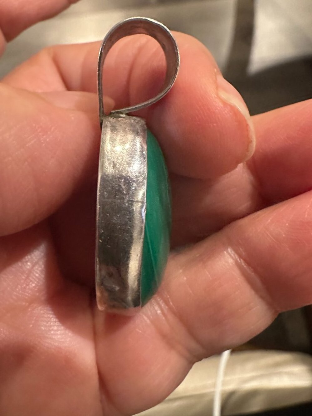 Vintage Southwestern Kewa Coriz Sterling Silver Malachite Pendant Necklace 15g. - Picture 6 of 12